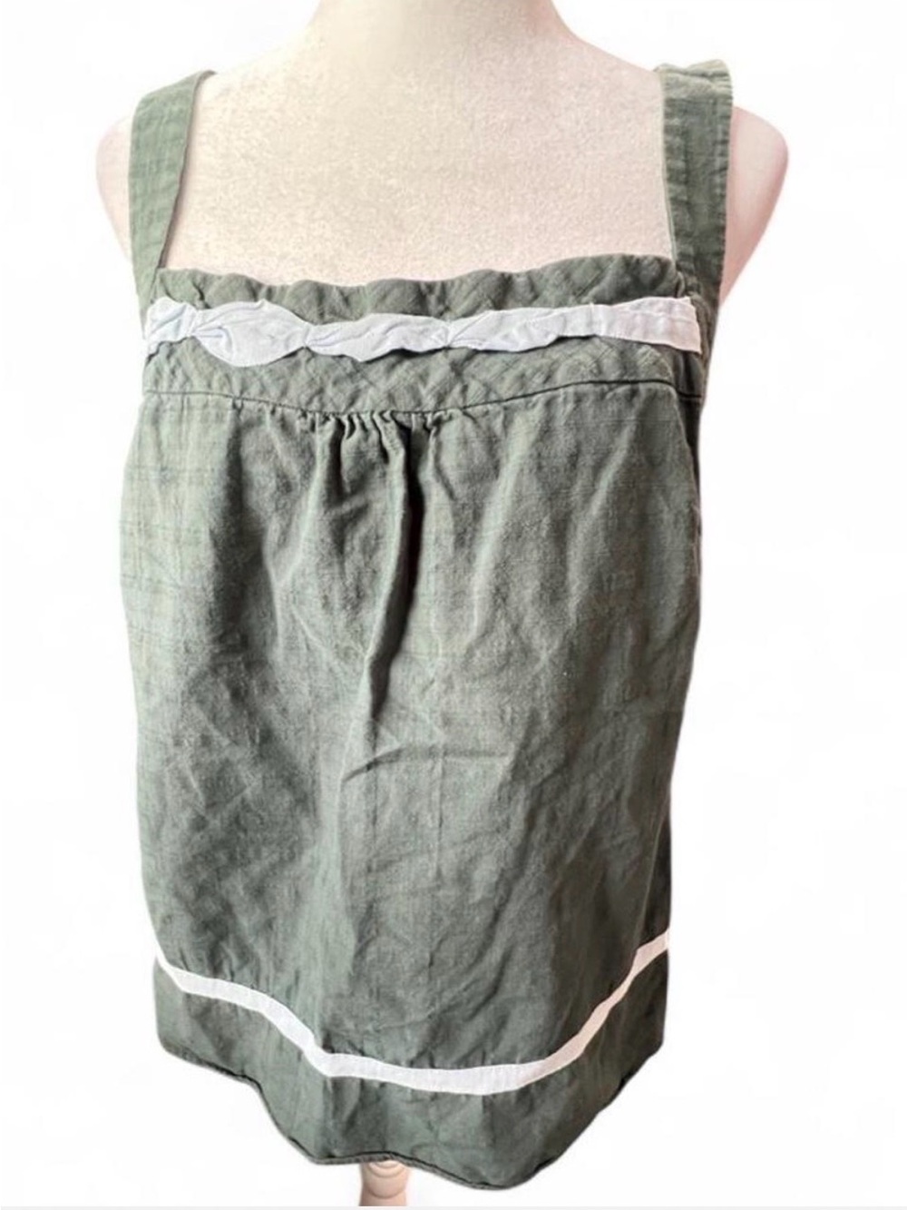 Olive Green Cotton Tank with White Trim